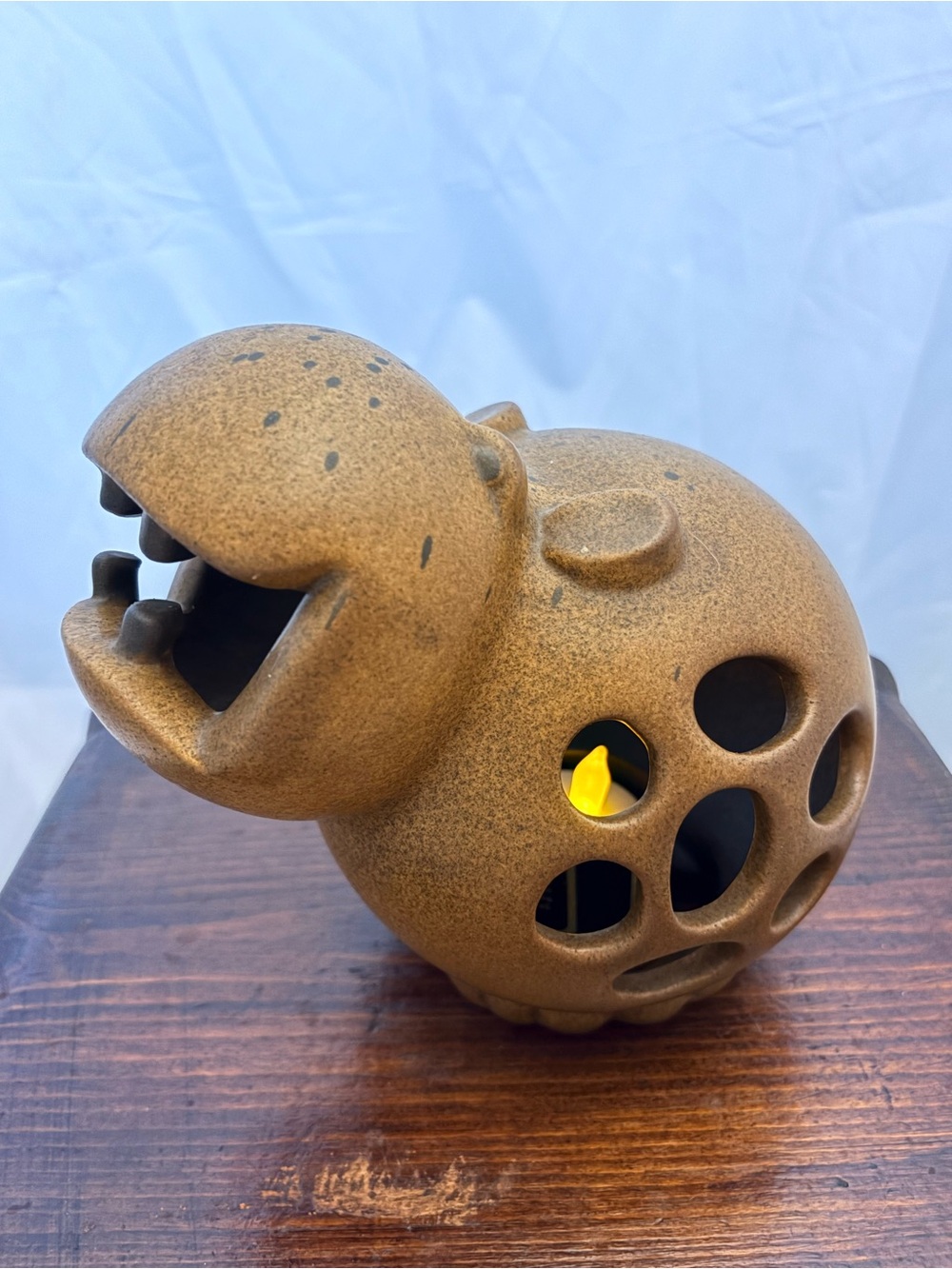 Hallmark Ceramic House Hippo Tea Light Luminary Holder in Brown
